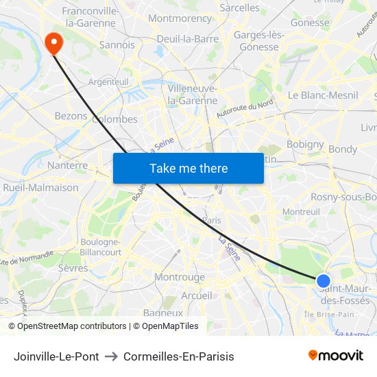 Joinville-Le-Pont to Cormeilles-En-Parisis map