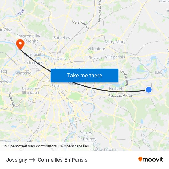 Jossigny to Cormeilles-En-Parisis map