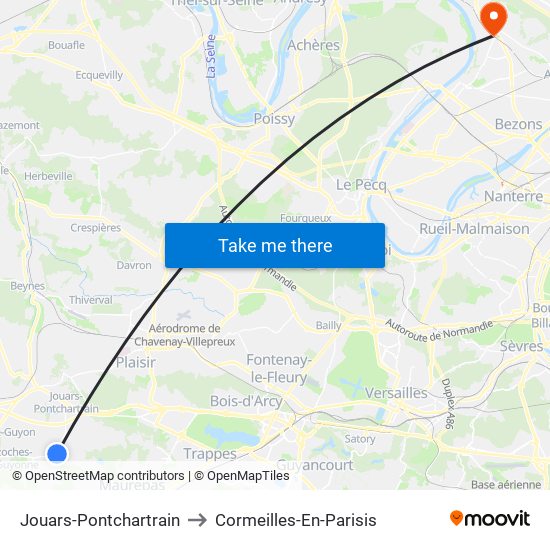 Jouars-Pontchartrain to Cormeilles-En-Parisis map