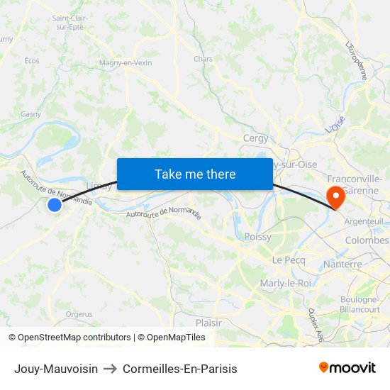 Jouy-Mauvoisin to Cormeilles-En-Parisis map