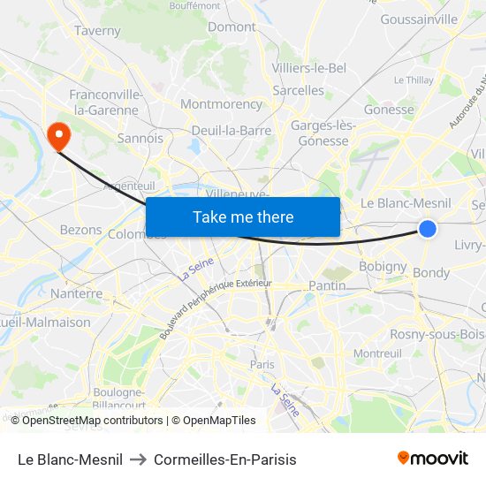 Le Blanc-Mesnil to Cormeilles-En-Parisis map