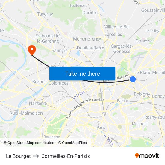 Le Bourget to Cormeilles-En-Parisis map