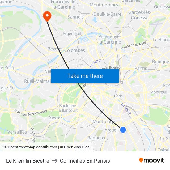 Le Kremlin-Bicetre to Cormeilles-En-Parisis map