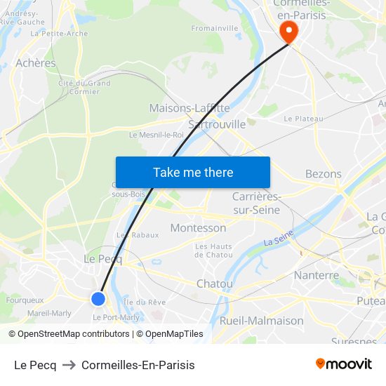 Le Pecq to Cormeilles-En-Parisis map