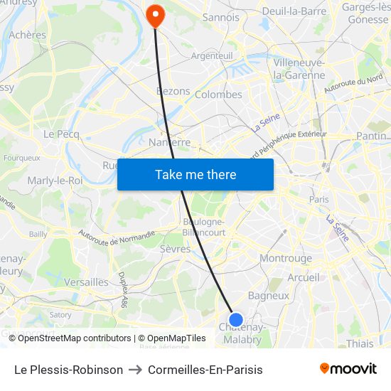 Le Plessis-Robinson to Cormeilles-En-Parisis map
