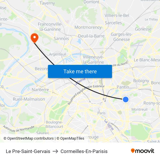 Le Pre-Saint-Gervais to Cormeilles-En-Parisis map