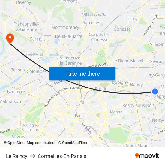 Le Raincy to Cormeilles-En-Parisis map