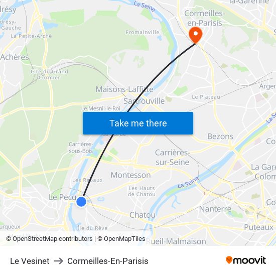 Le Vesinet to Cormeilles-En-Parisis map