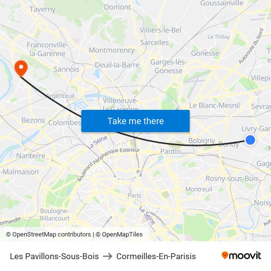 Les Pavillons-Sous-Bois to Cormeilles-En-Parisis map