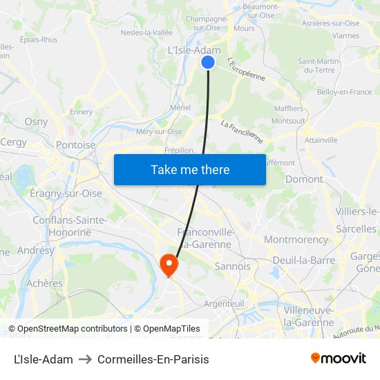 L'Isle-Adam to Cormeilles-En-Parisis map