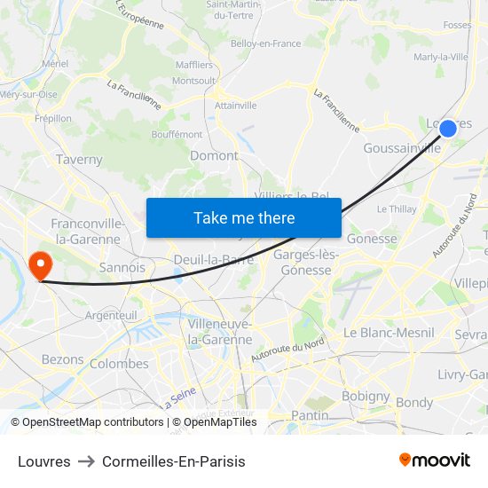 Louvres to Cormeilles-En-Parisis map