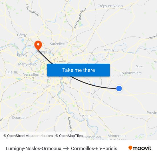 Lumigny-Nesles-Ormeaux to Cormeilles-En-Parisis map