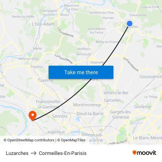 Luzarches to Cormeilles-En-Parisis map