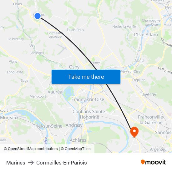Marines to Cormeilles-En-Parisis map