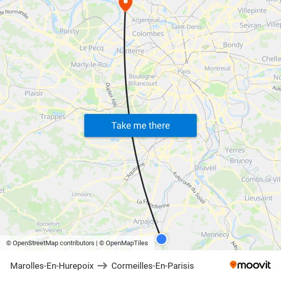 Marolles-En-Hurepoix to Cormeilles-En-Parisis map