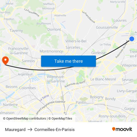 Mauregard to Cormeilles-En-Parisis map