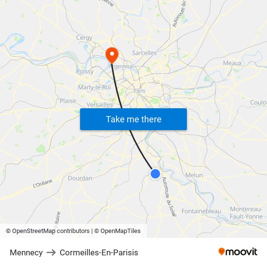 Mennecy to Cormeilles-En-Parisis map