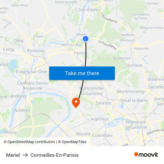 Meriel to Cormeilles-En-Parisis map