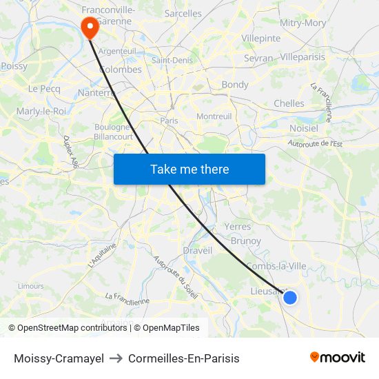 Moissy-Cramayel to Cormeilles-En-Parisis map