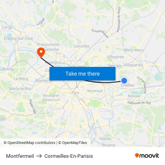 Montfermeil to Cormeilles-En-Parisis map