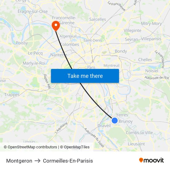 Montgeron to Cormeilles-En-Parisis map