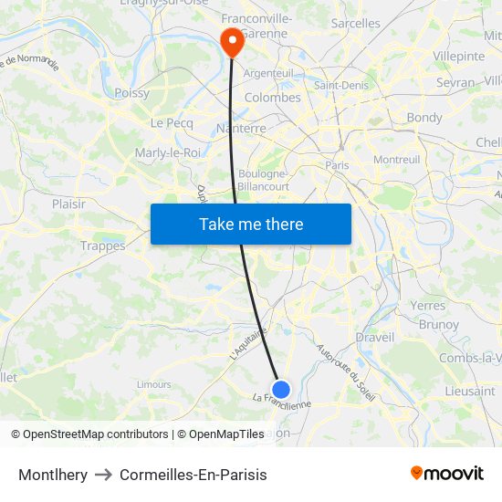 Montlhery to Cormeilles-En-Parisis map