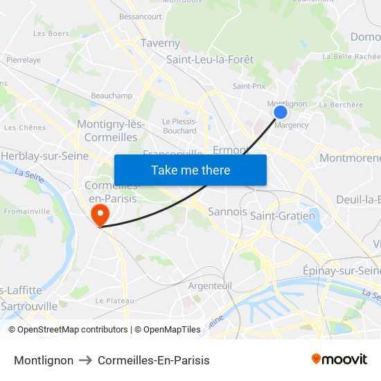 Montlignon to Cormeilles-En-Parisis map