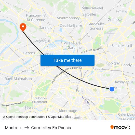 Montreuil to Cormeilles-En-Parisis map