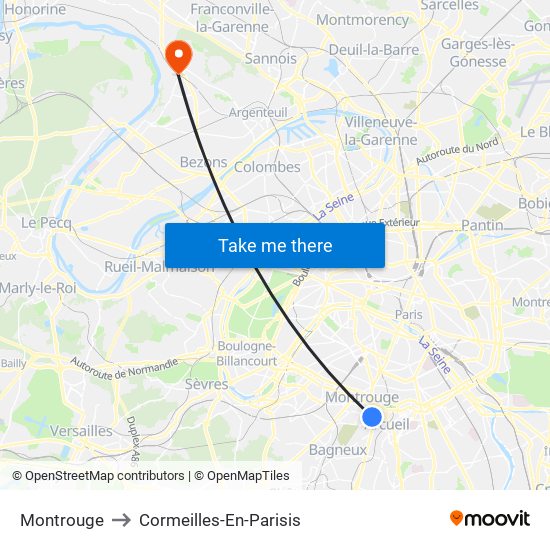 Montrouge to Cormeilles-En-Parisis map