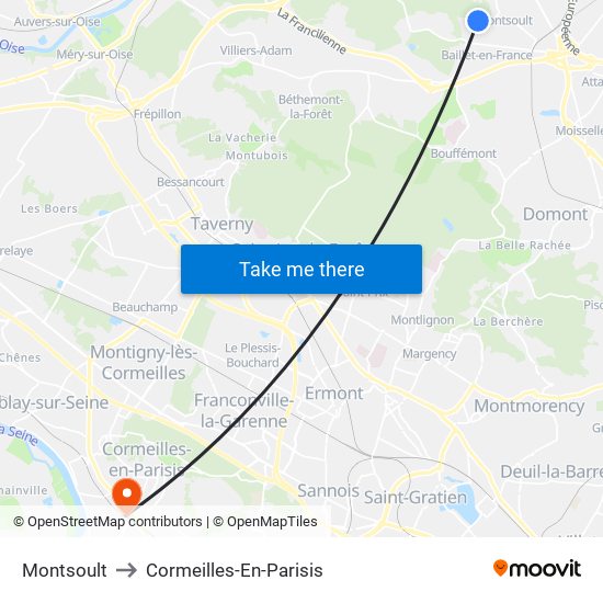 Montsoult to Cormeilles-En-Parisis map