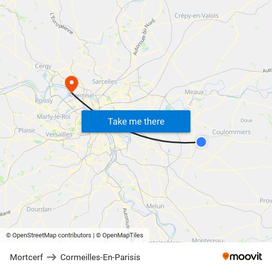 Mortcerf to Cormeilles-En-Parisis map