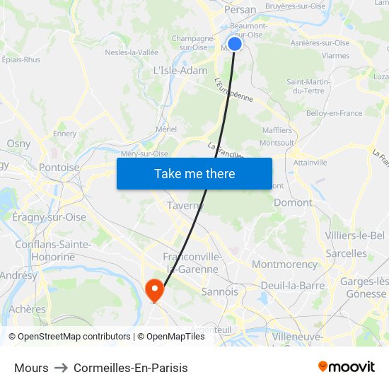 Mours to Cormeilles-En-Parisis map