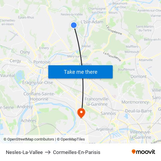 Nesles-La-Vallee to Cormeilles-En-Parisis map