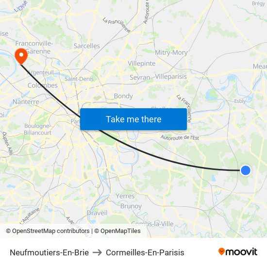 Neufmoutiers-En-Brie to Cormeilles-En-Parisis map