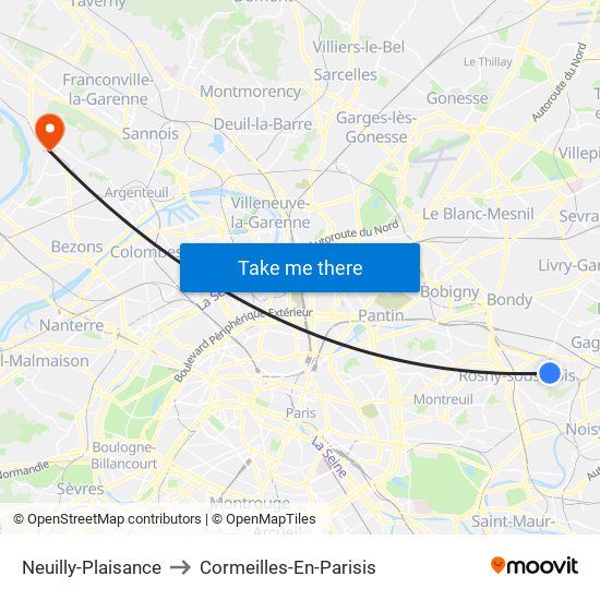 Neuilly-Plaisance to Cormeilles-En-Parisis map