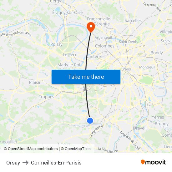 Orsay to Cormeilles-En-Parisis map