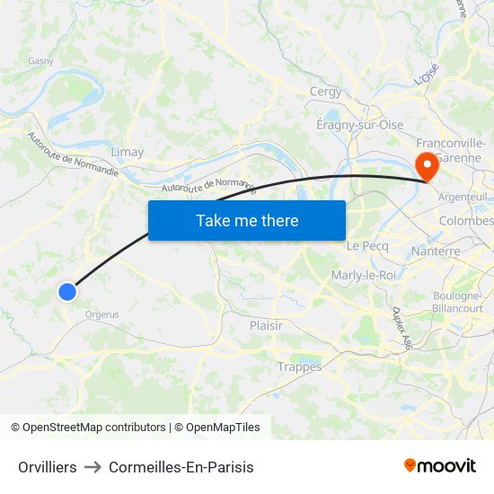 Orvilliers to Cormeilles-En-Parisis map