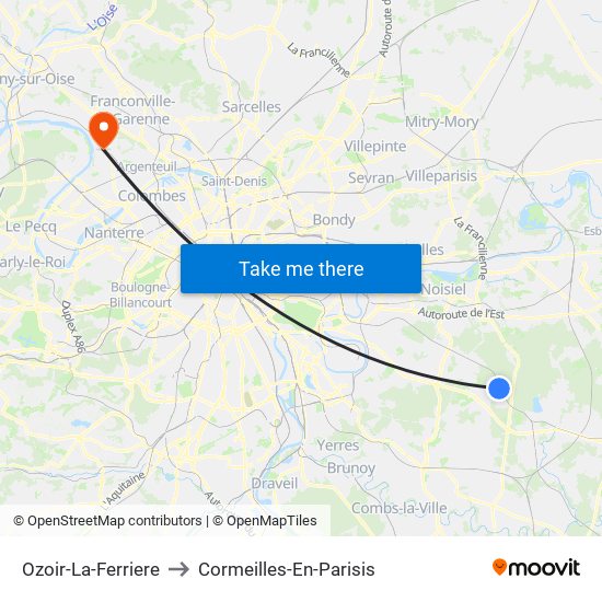 Ozoir-La-Ferriere to Cormeilles-En-Parisis map