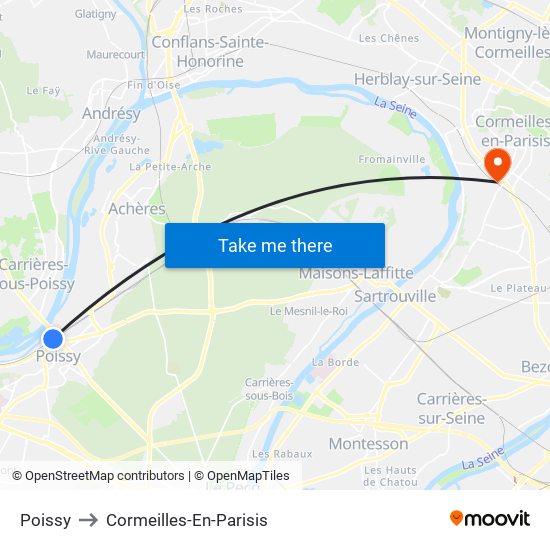 Poissy to Cormeilles-En-Parisis map