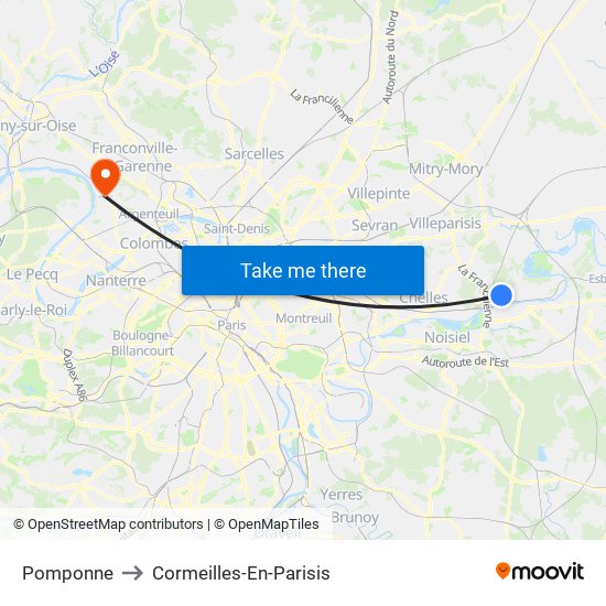 Pomponne to Cormeilles-En-Parisis map