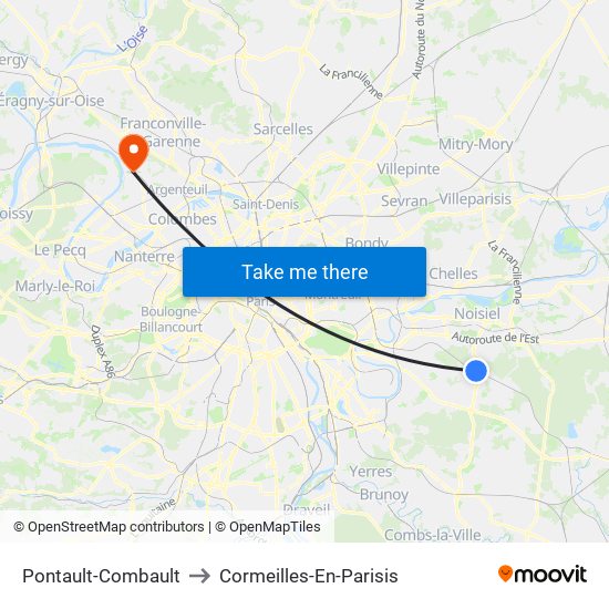 Pontault-Combault to Cormeilles-En-Parisis map