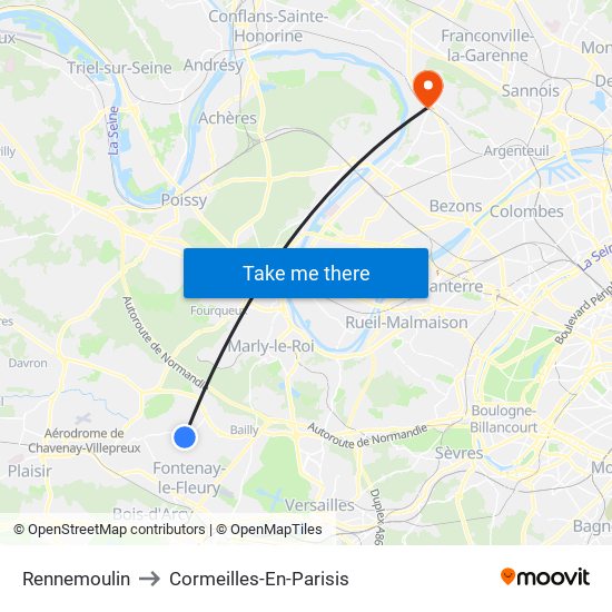Rennemoulin to Cormeilles-En-Parisis map