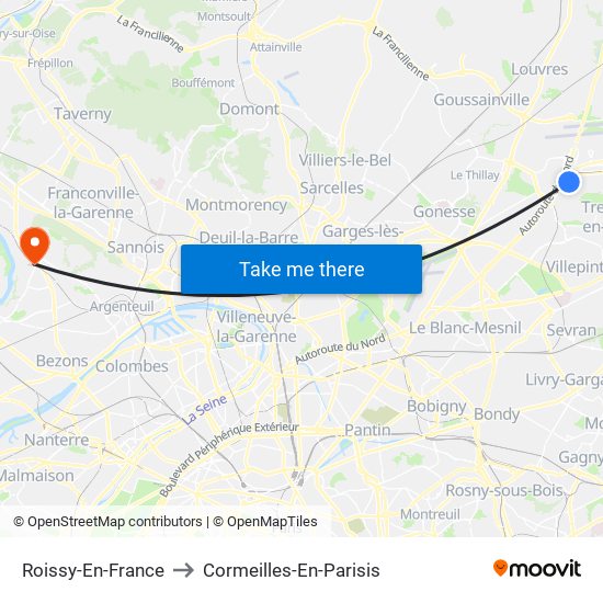 Roissy-En-France to Cormeilles-En-Parisis map