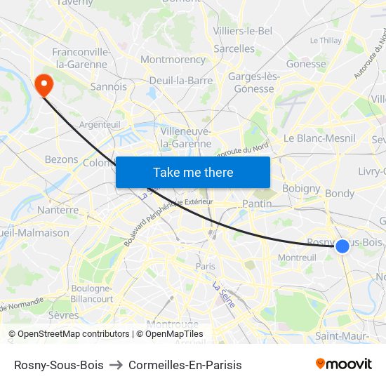 Rosny-Sous-Bois to Cormeilles-En-Parisis map