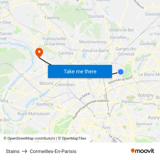 Stains to Cormeilles-En-Parisis map