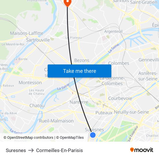 Suresnes to Cormeilles-En-Parisis map