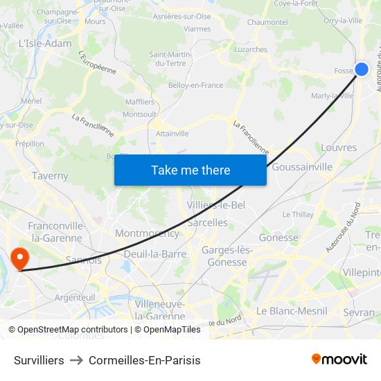 Survilliers to Cormeilles-En-Parisis map