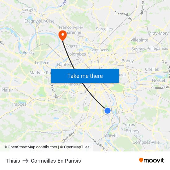 Thiais to Cormeilles-En-Parisis map