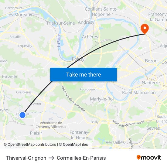 Thiverval-Grignon to Cormeilles-En-Parisis map