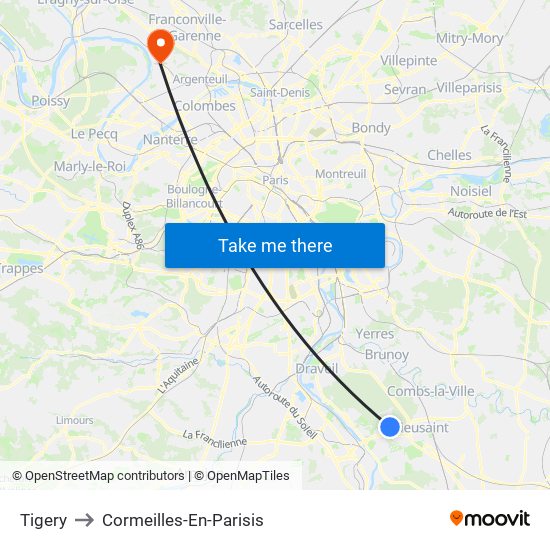Tigery to Cormeilles-En-Parisis map